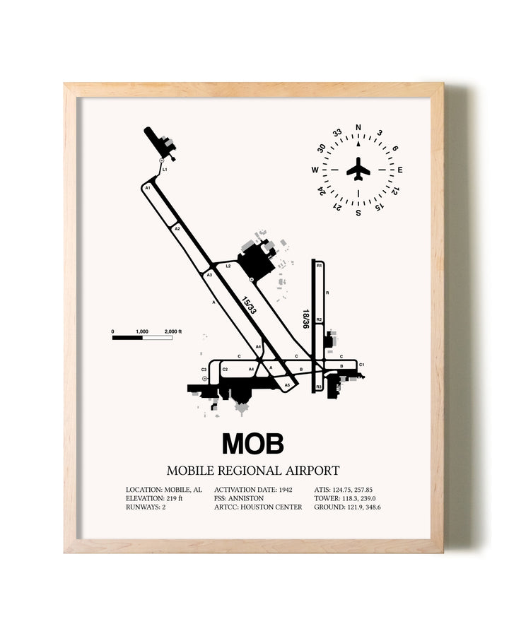 Mobile Regional Airport framed wall art in white frame