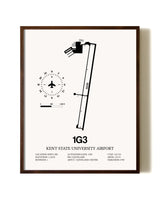 Kent State University Airport aviation print in walnut frame