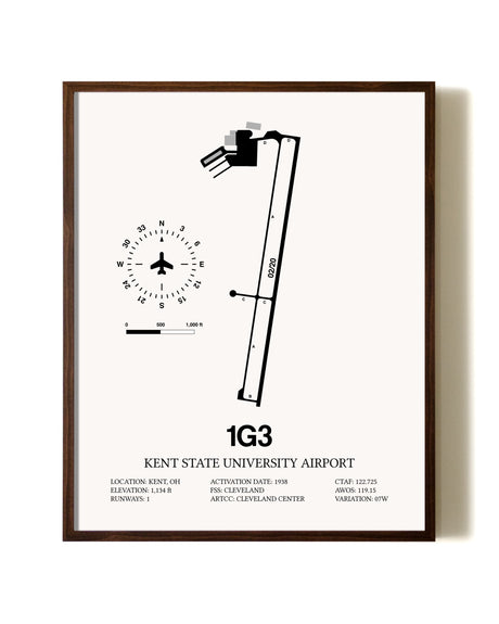 Kent State University Airport aviation print in walnut frame