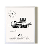 Phoenix Deer Valley Airport airport map poster in oak frame