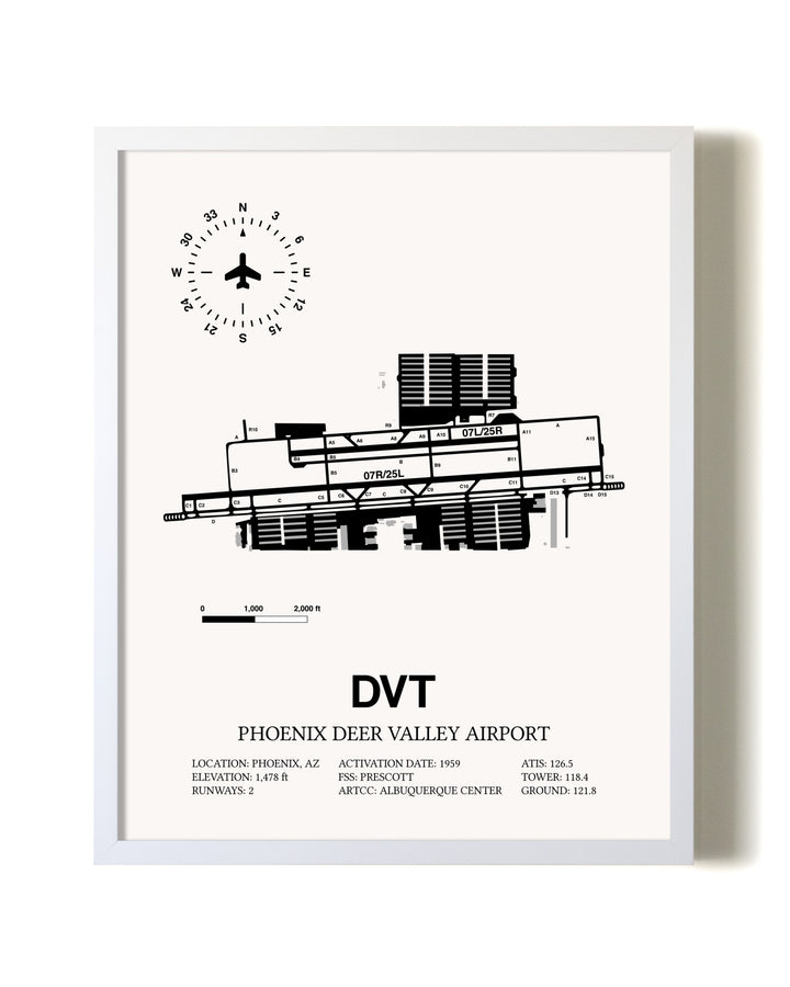 Phoenix Deer Valley Airport airport map poster in oak frame