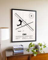 Houghton County Memorial Airport aviation wall décor in black wood frame