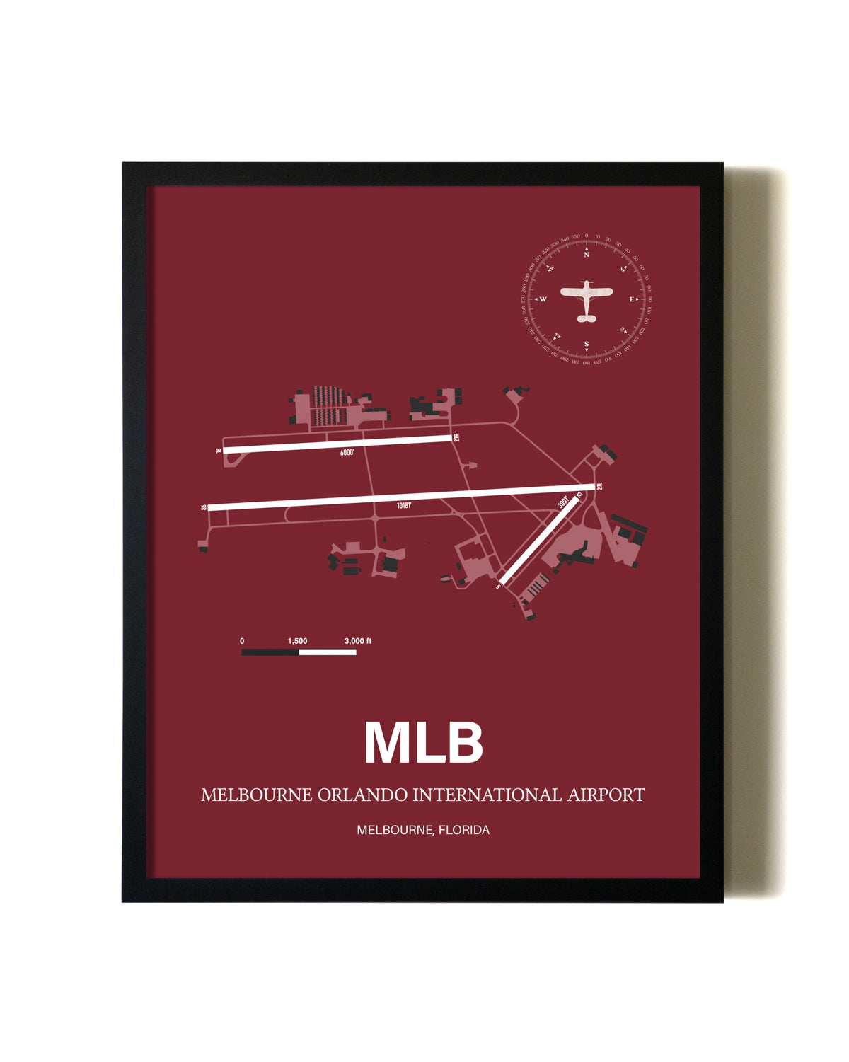 Red Framed Melbourne Orlando International Airport wall art poster in black frame