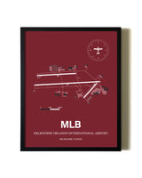 Red Framed Melbourne Orlando International Airport wall art poster in black frame