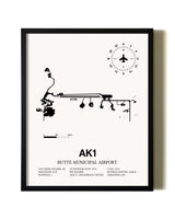 Framed Butte Municipal Airport wall art poster in black frame