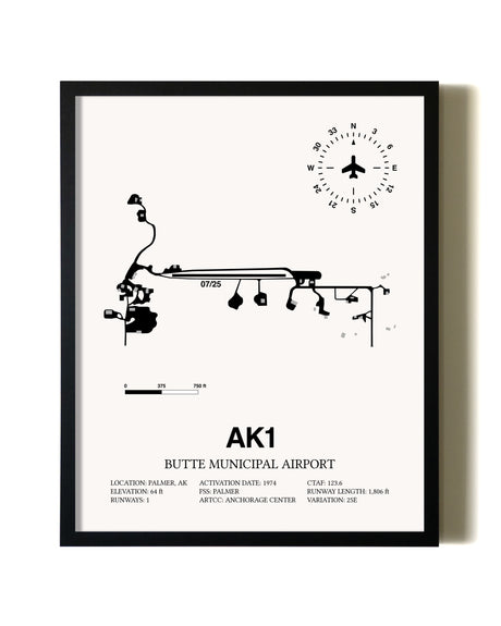 Framed Butte Municipal Airport wall art poster in black frame