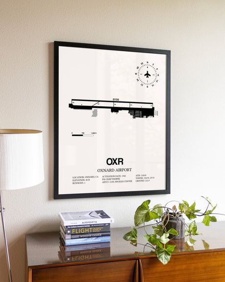 Oxnard Airport aviation wall décor in black wood frame