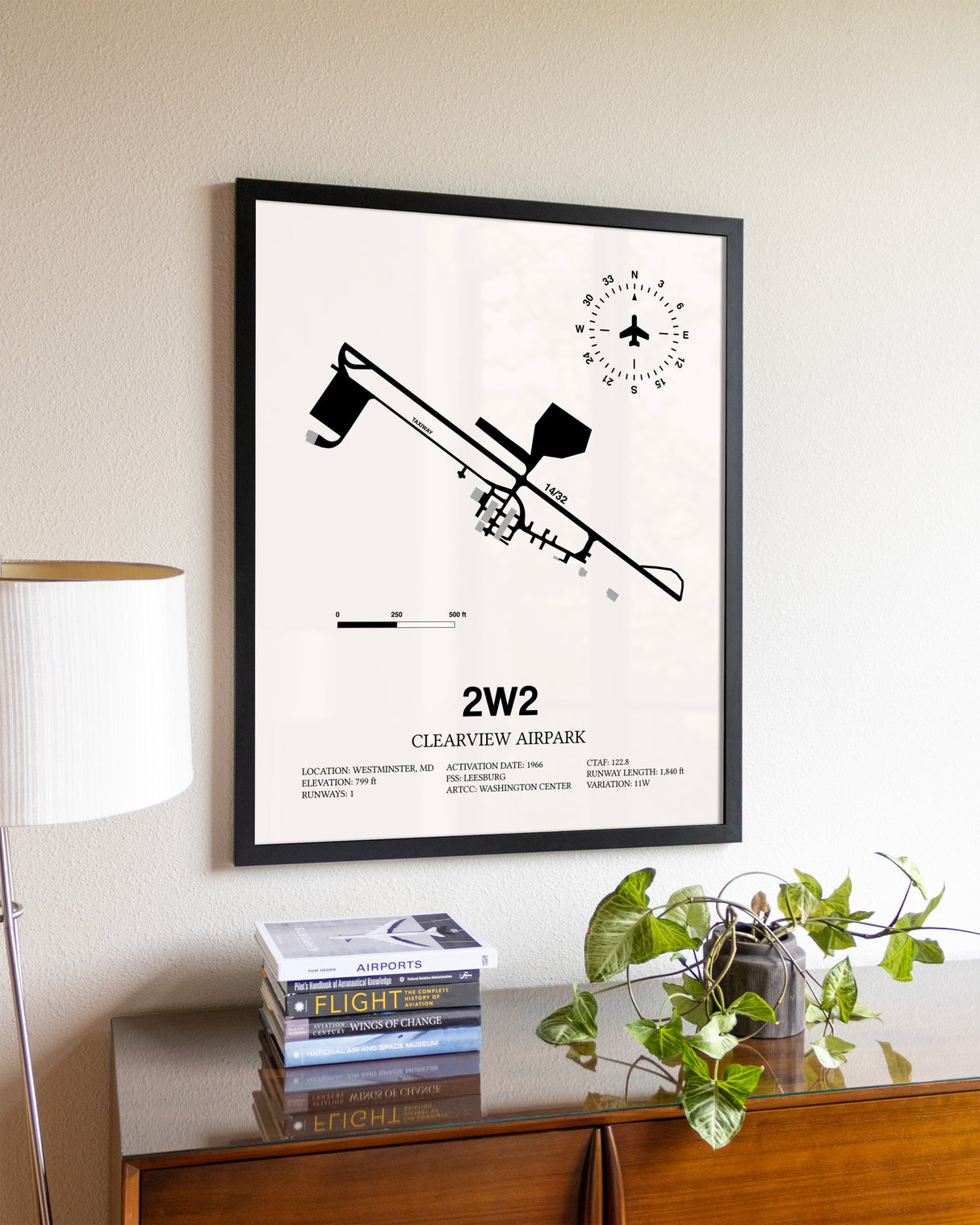 Clearview Airpark aviation wall décor in black wood frame