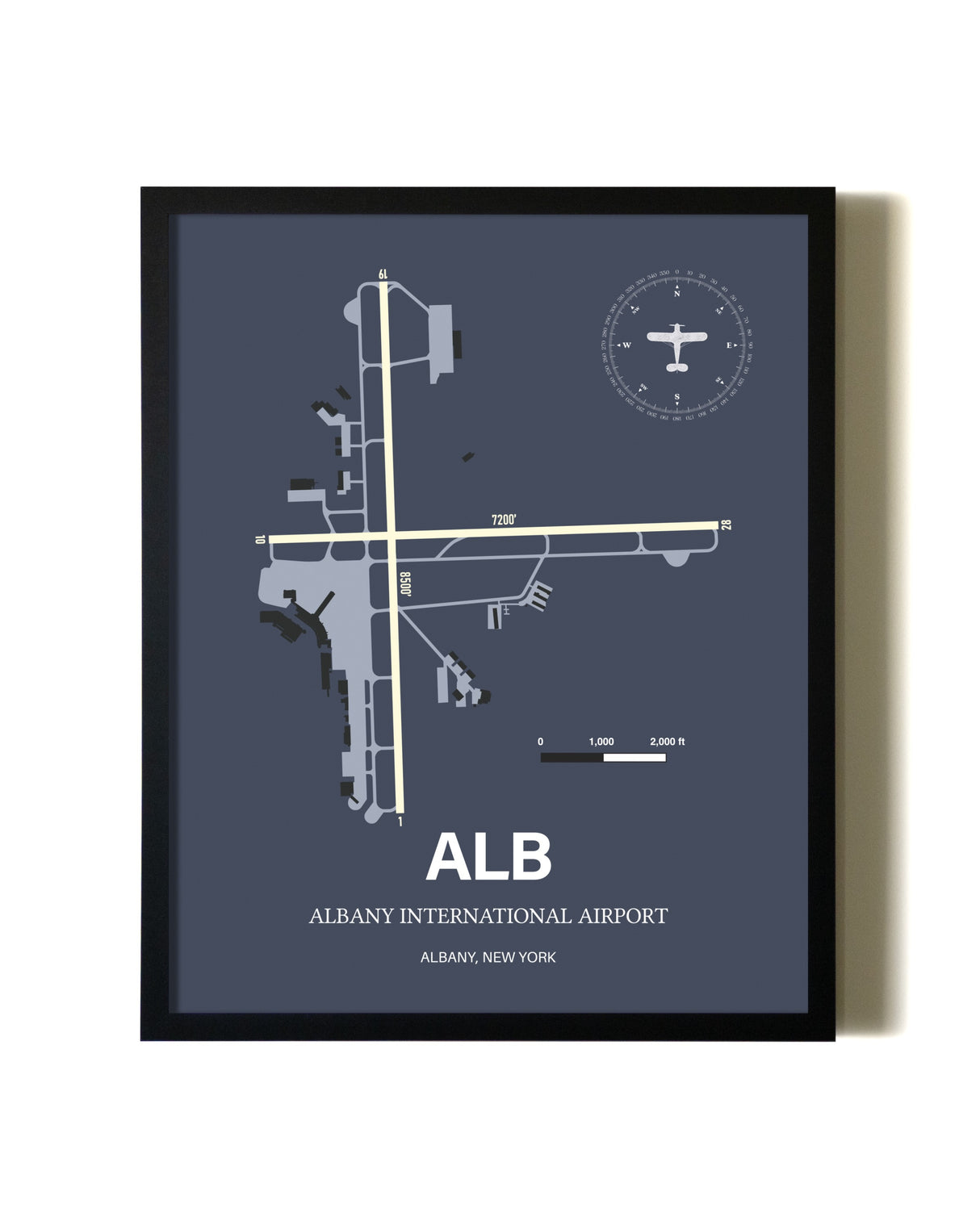 Blue and Cream Framed Albany International Airport layout wall art poster