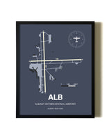 Blue and Cream Framed Albany International Airport layout wall art poster