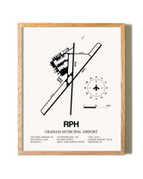 Graham Municipal Airport framed print in natural wood frame