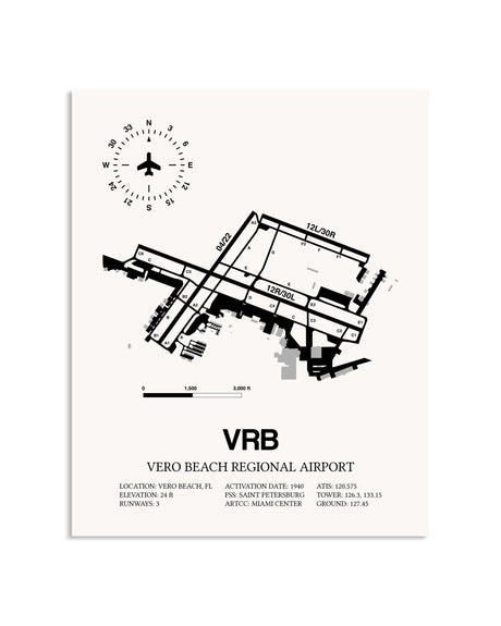 Gray Vero Beach Regional Airport framed poster displayed in an airplane hangar