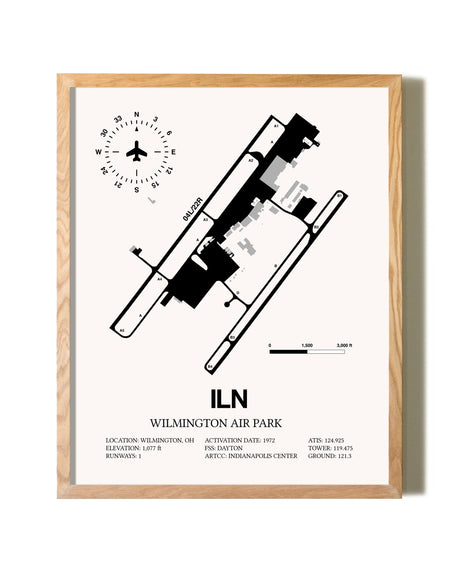 Wilmington Air Park framed print in natural wood frame
