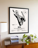 Josep Tarradellas Barcelona-El Prat Airport aviation wall décor in black wood frame