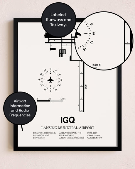 Framed Lansing Municipal Airport layout wall art poster