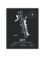 Gray Framed Arlington Municipal Airport layout wall art poster