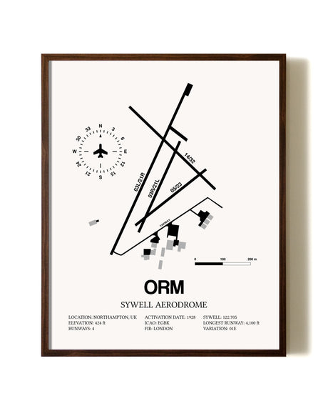Sywell Aerodrome aviation print in walnut frame