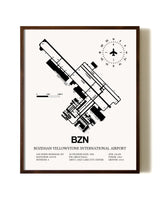Bozeman Yellowstone International Airport aviation print in walnut frame