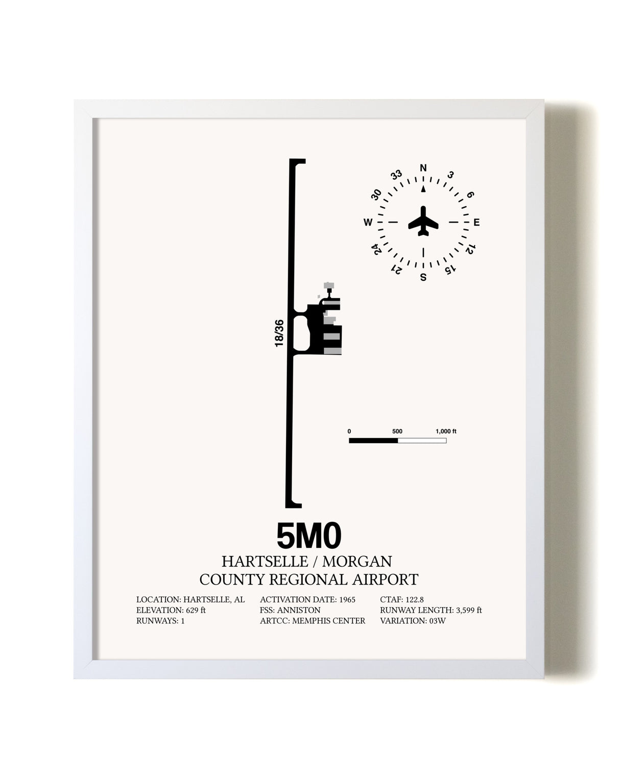 Hartselle / Morgan County Regional Airport airport map poster in oak frame