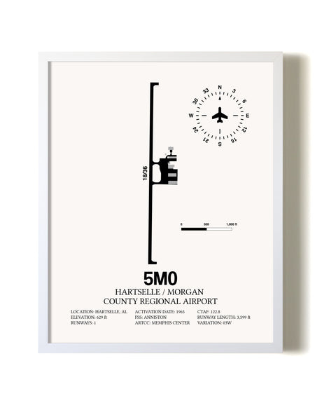 Hartselle / Morgan County Regional Airport airport map poster in oak frame
