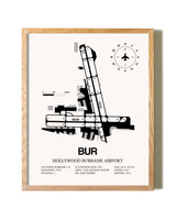 Hollywood Burbank Airport framed print in natural wood frame