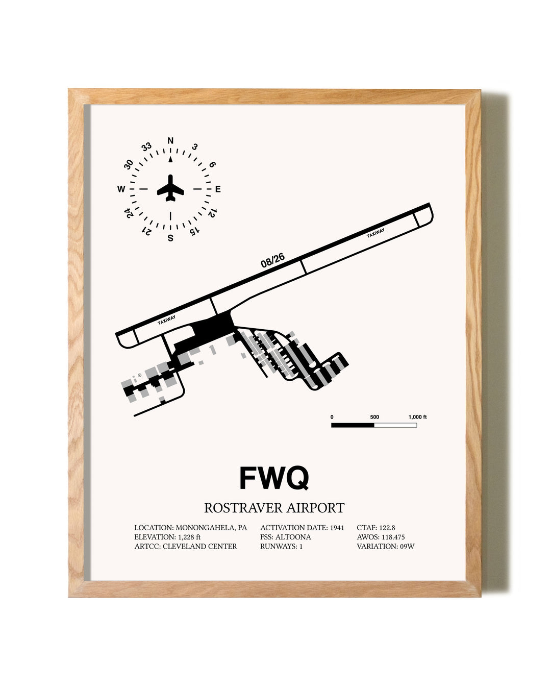 Rostraver Airport framed print in natural wood frame