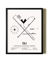 Framed Clintonville Municipal Airport wall art poster in black frame