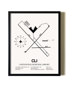 Framed Clintonville Municipal Airport wall art poster in black frame