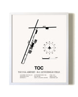 Toccoa Airport - R.G. Letourneau Field airport map poster in oak frame