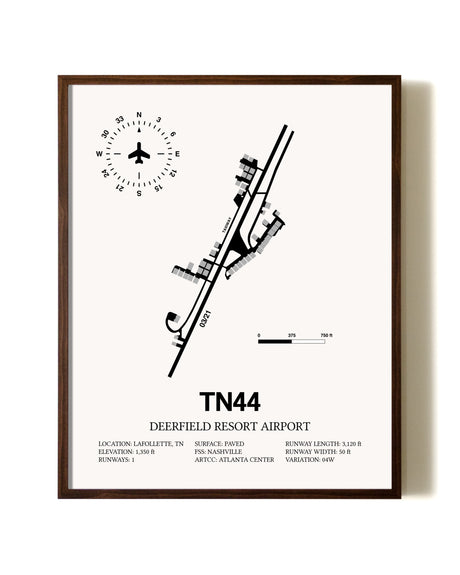 Deerfield Resort Airport aviation print in walnut frame