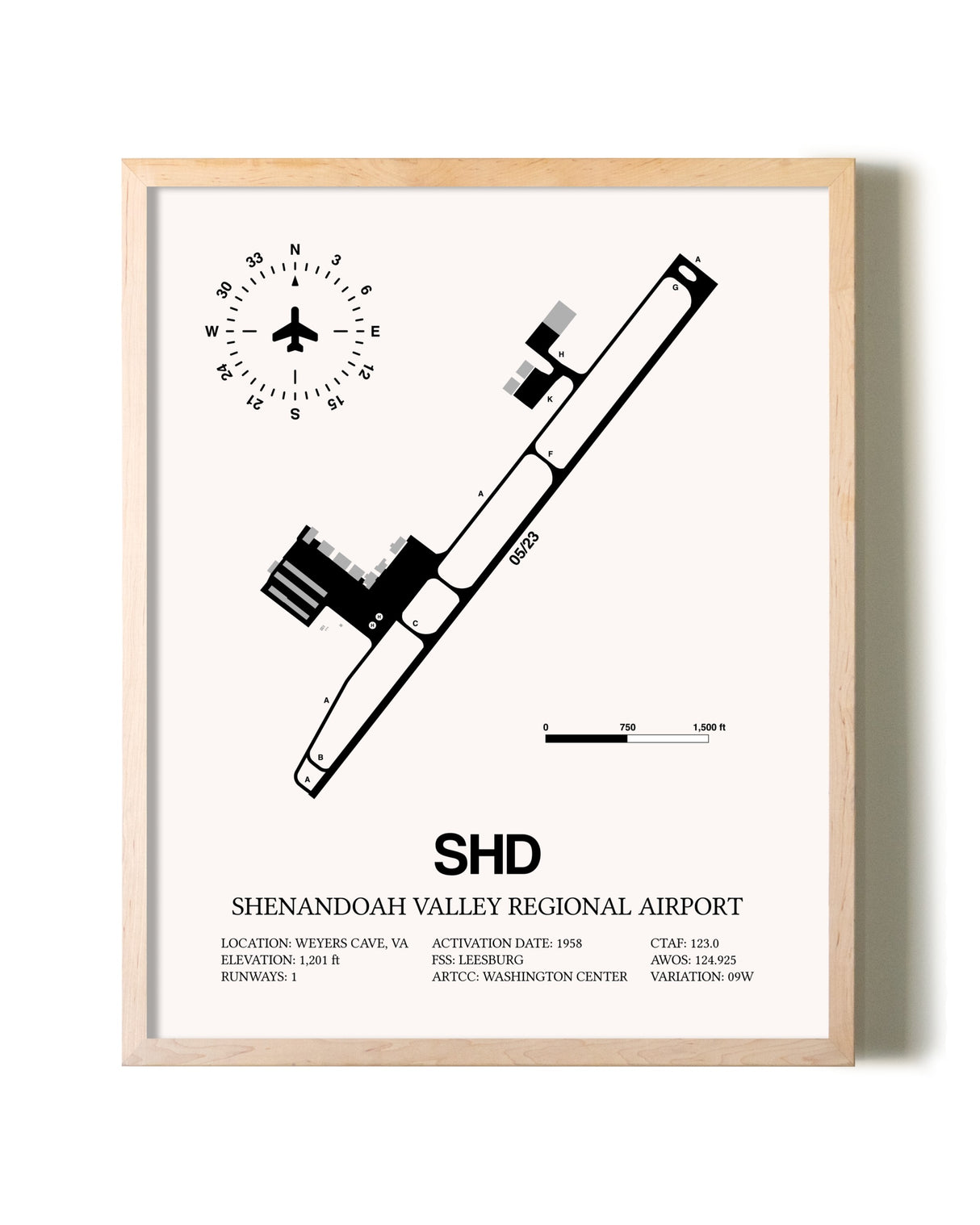 Shenandoah Valley Regional Airport framed wall art in white frame