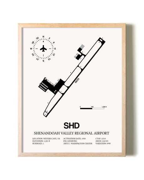 Shenandoah Valley Regional Airport framed wall art in white frame