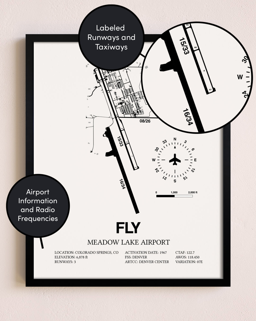 Framed Meadow Lake Airport layout wall art poster