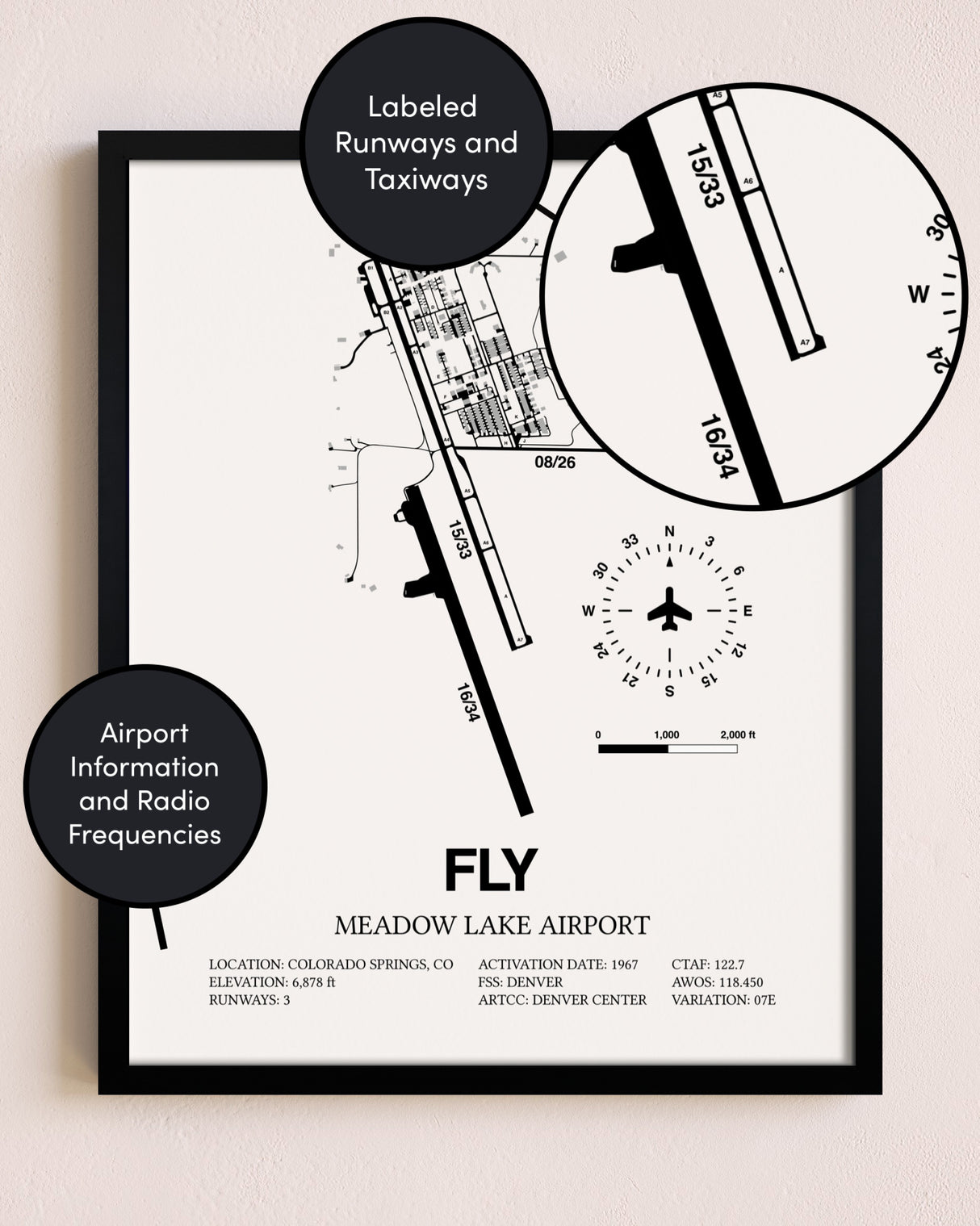 Framed Meadow Lake Airport layout wall art poster