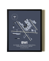 Blue and Cream Framed Baltimore/Washington International Thurgood Marshall Airport layout wall art poster