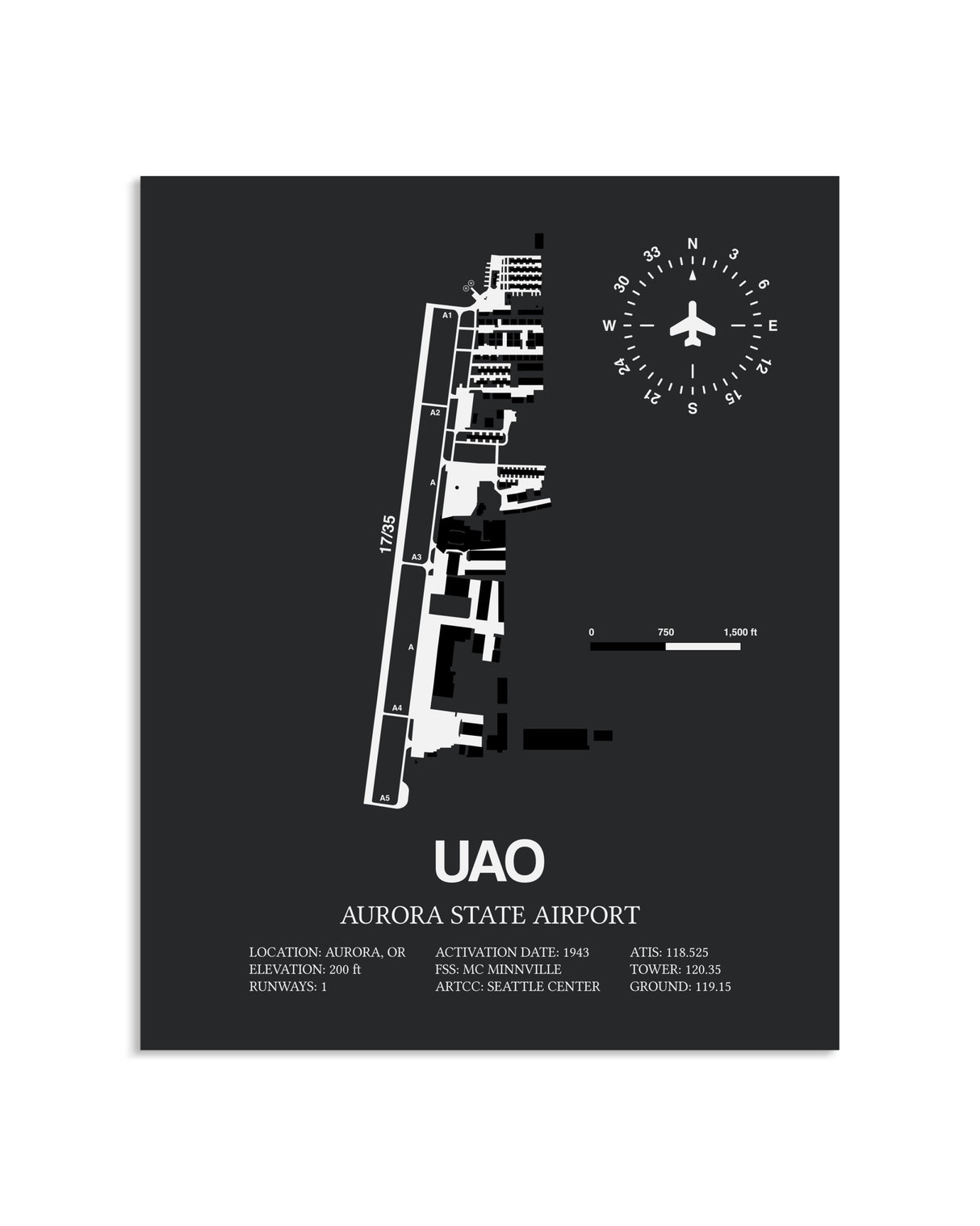 Gray Framed Aurora State Airport layout wall art poster