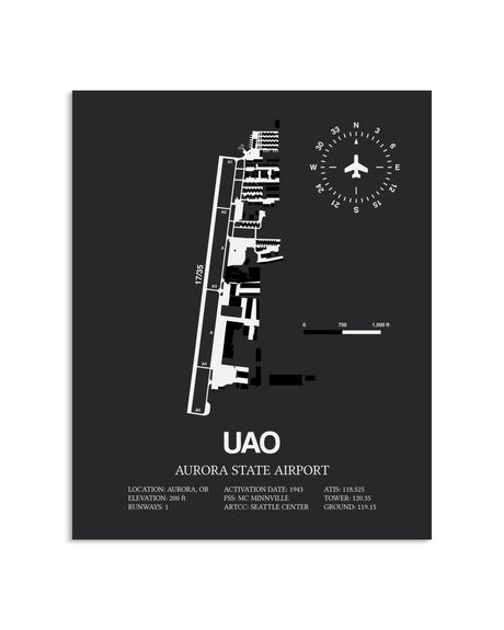 Gray Framed Aurora State Airport layout wall art poster