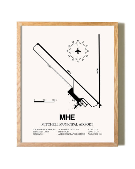 Mitchell Municipal Airport framed print in natural wood frame