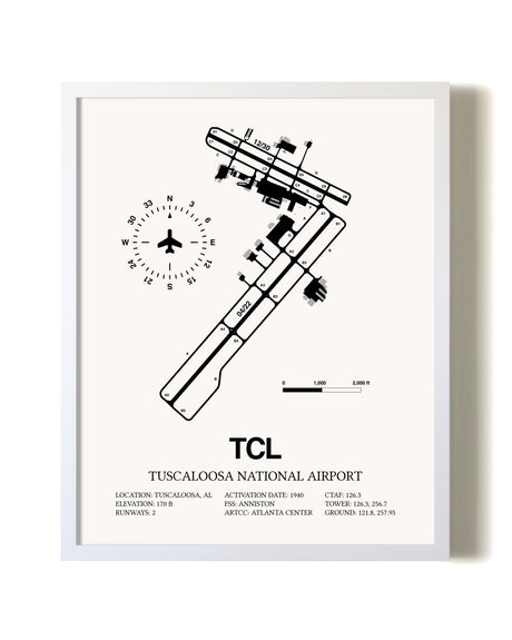 Tuscaloosa National Airport airport map poster in oak frame