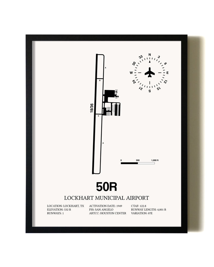 Framed Lockhart Municipal Airport wall art poster in black frame