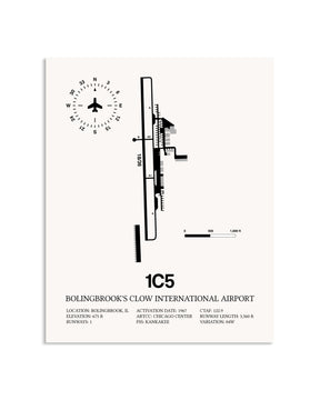 Gray Bolingbrook's Clow International Airport framed poster displayed in an airplane hangar