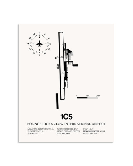 Gray Bolingbrook's Clow International Airport framed poster displayed in an airplane hangar