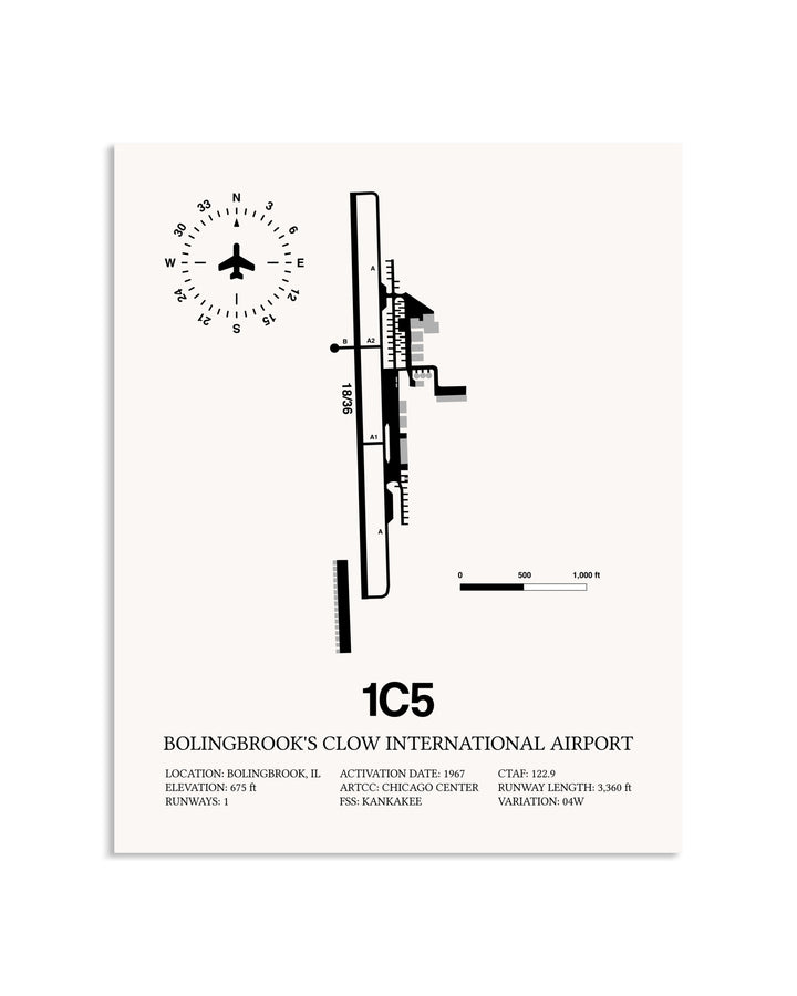 Gray Bolingbrook's Clow International Airport framed poster displayed in an airplane hangar
