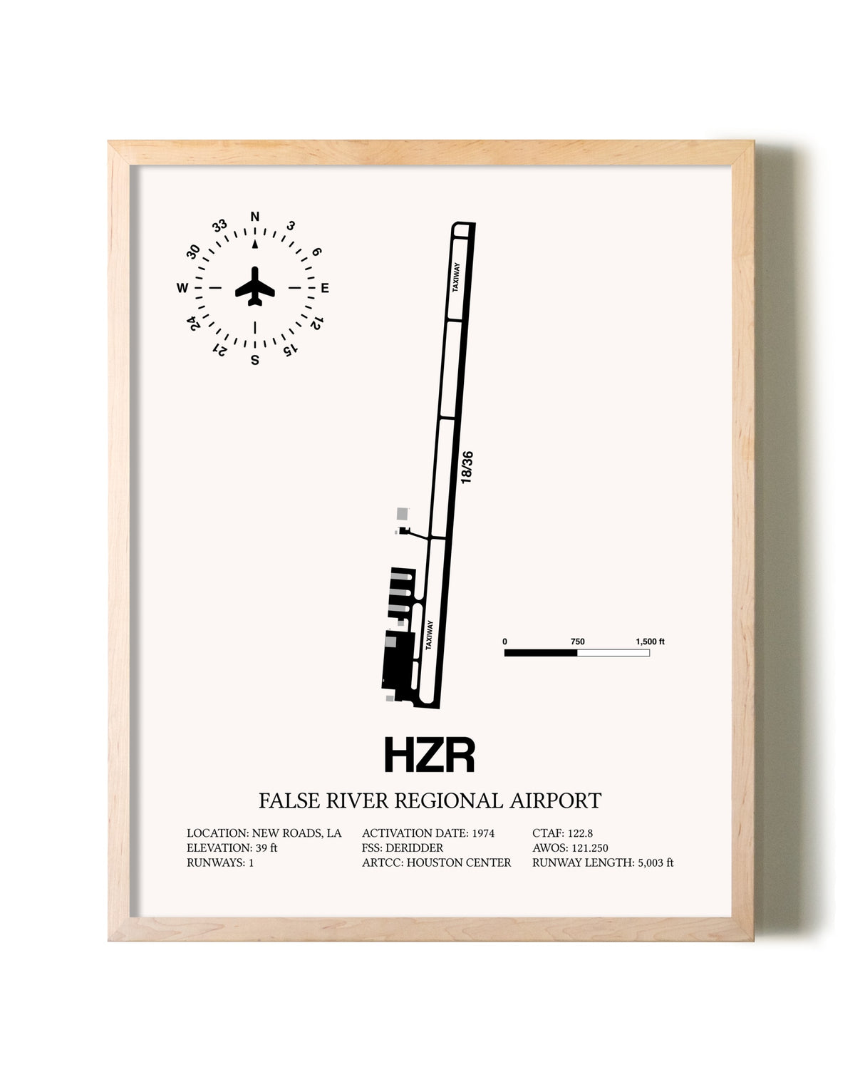 False River Regional Airport framed wall art in white frame