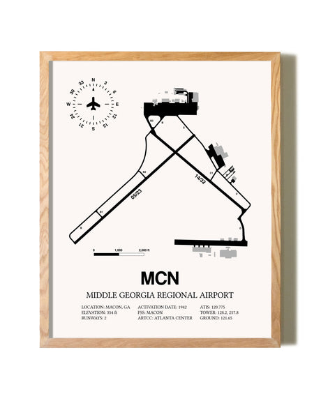 Middle Georgia Regional Airport framed print in natural wood frame