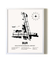 Hollywood Burbank Airport airport map poster in oak frame