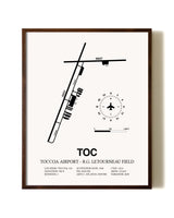Toccoa Airport - R.G. Letourneau Field aviation print in walnut frame