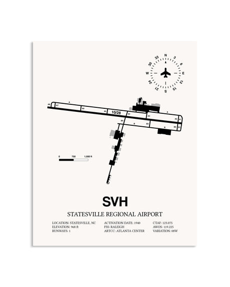 Gray Statesville Regional Airport framed poster displayed in an airplane hangar