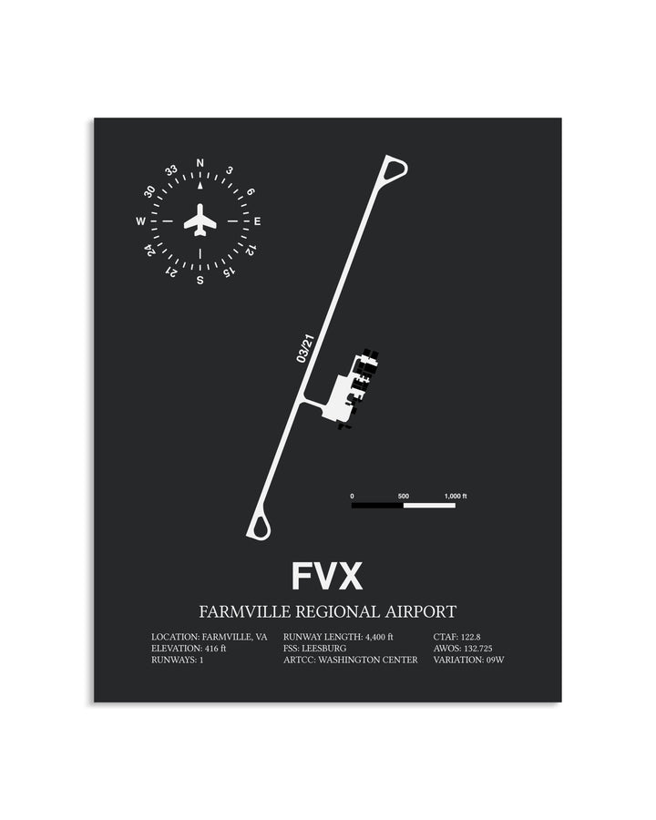 Gray Framed Farmville Regional Airport layout wall art poster