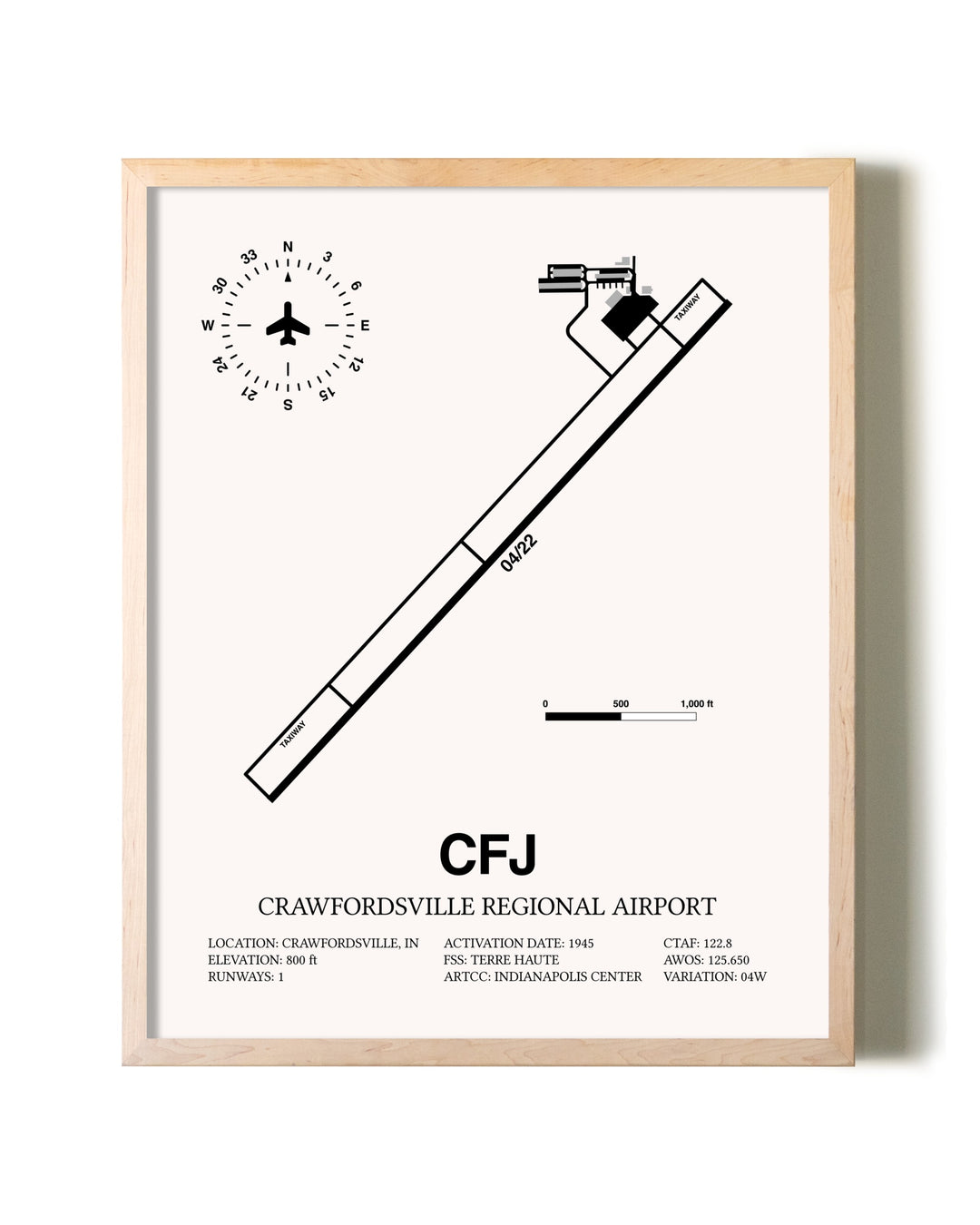 Crawfordsville Regional Airport framed wall art in white frame